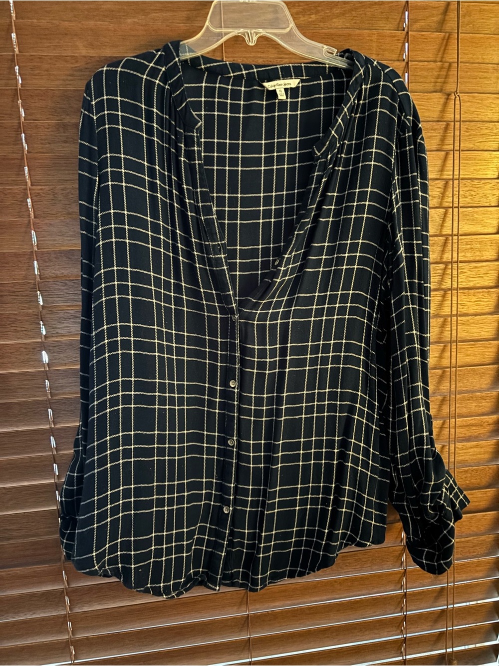 Calvin Klein Jeans NavyWindowpane Button-Down Blouse
